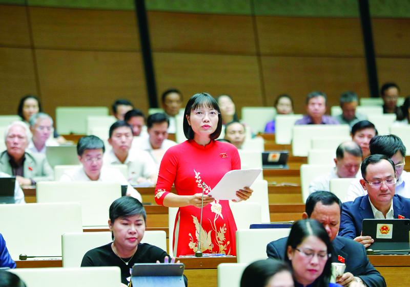 Đại biểu Quốc hội Nguyễn Thị Việt Nga (Hải Dương) phát biểu tại hội trường  Ảnh: Hồ Long